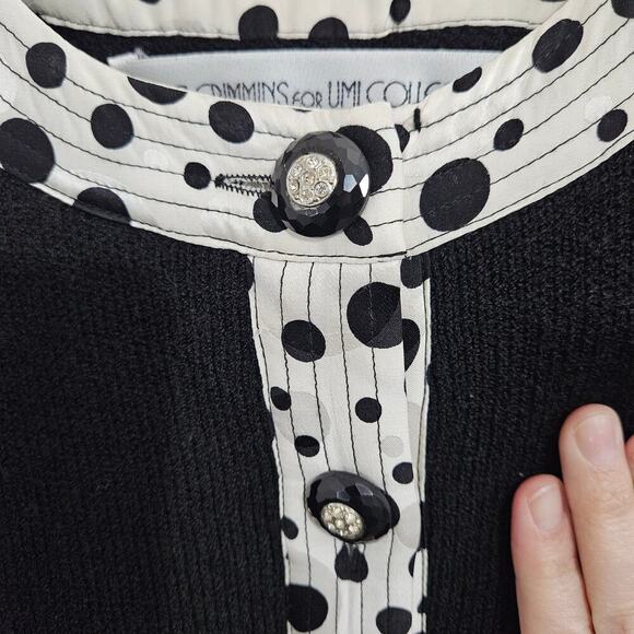 NWT 80s Vintage Anne Crimmins for Umi Black Polka Dot Trim Sweater Blazer Size S - Picture 4 of 7
